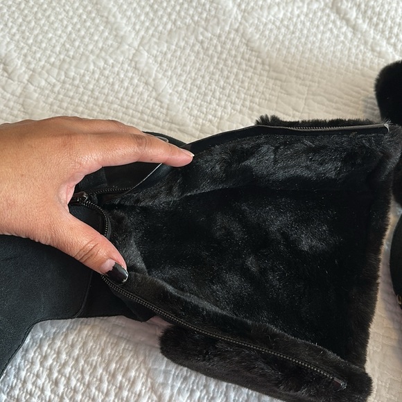 Colin Stuart Black Faux Fur & Suede Leather Studded Booties Size 8.5 - Picture 8 of 14